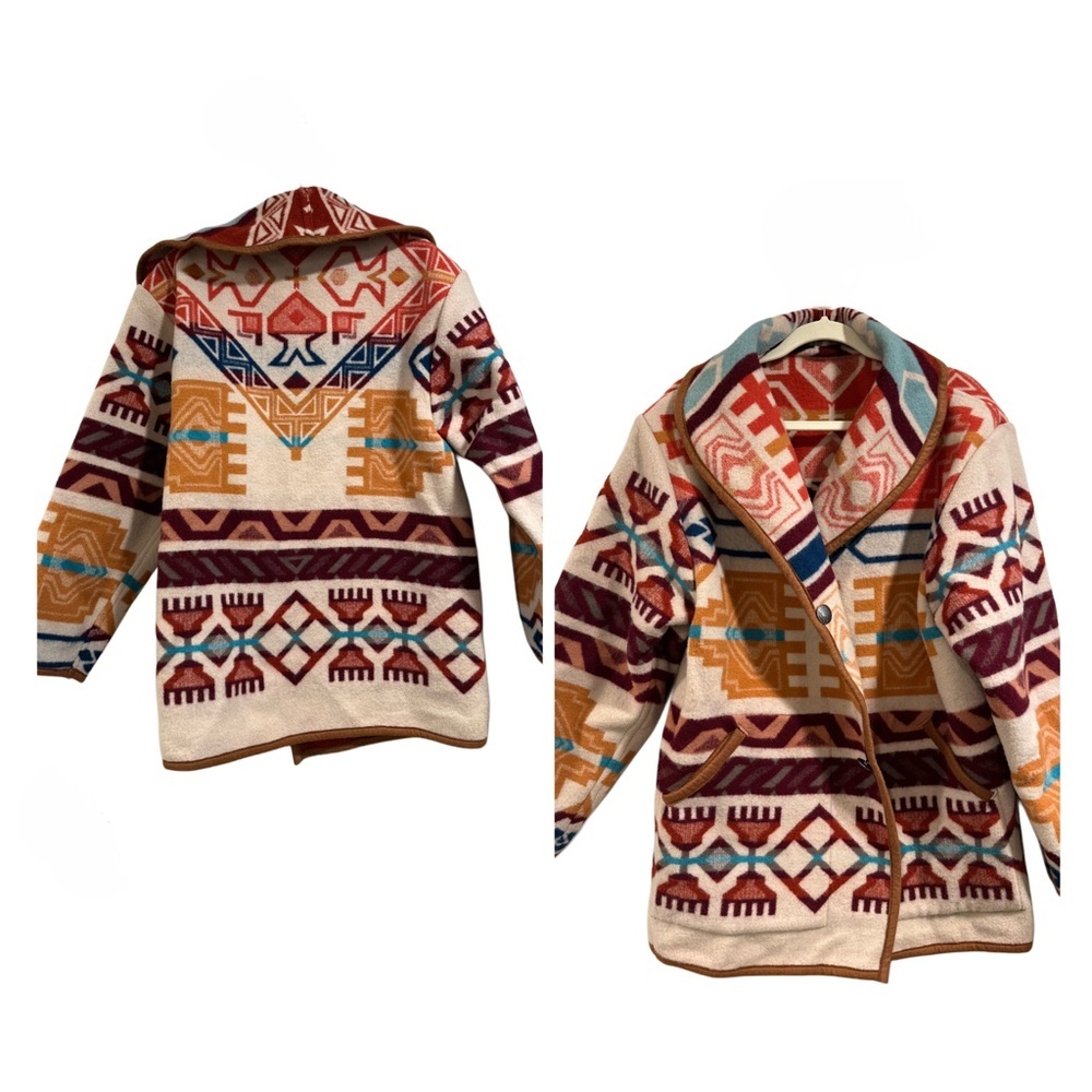 Justin Kraff Reversible Wool Car Coat Southwestern Oversized 12-14 Medium/Large - Picture 4 of 16